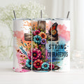 Christlicher Thermobecher „Be Strong and Courageous“ – Kreuz mit Blumen Design
