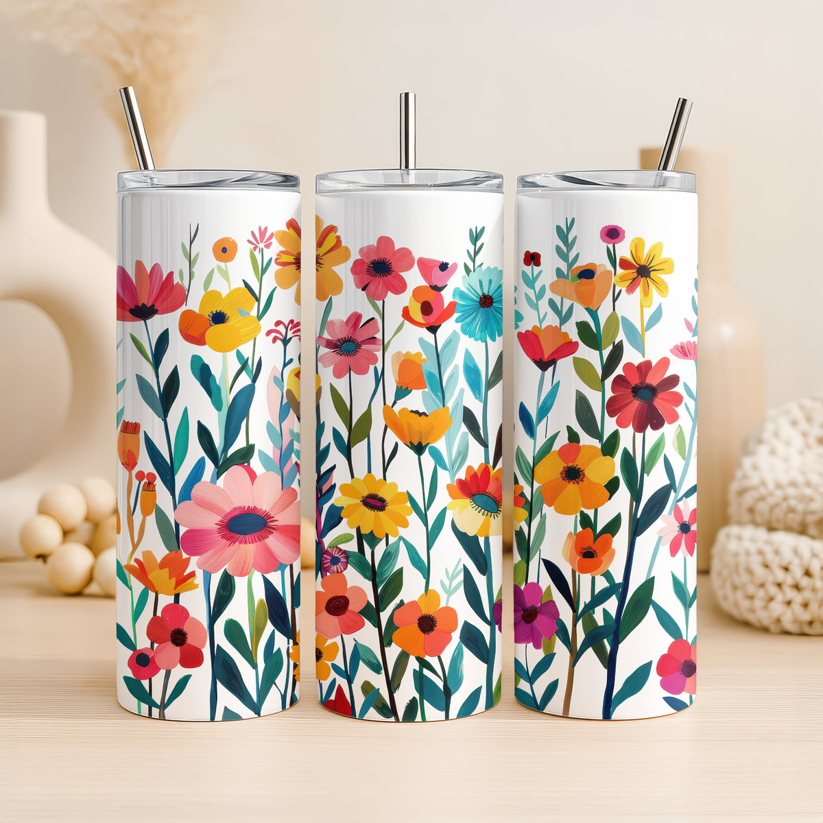 Moderner Blumen Thermobecher 20 oz – Buntes Floral Design