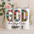 Christlicher Thermobecher „God has a plan – Trust“ – Modernes Blumen Design