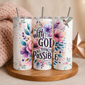 Christlicher Thermobecher „With God all things are possible“ – Florales Design mit Kolibri