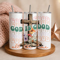 Christian thermal mug "God is Good all the time" – Retro design with cross