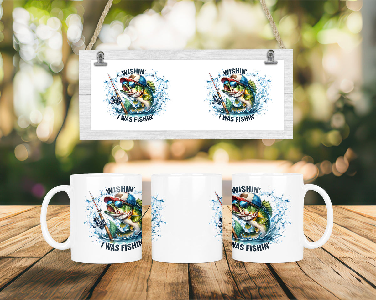 Wishin’ I Was Fishin’ Tasse – Lustige Angel Tasse für Angler | Geschenk für Fischer & Fishing Fans | Keramiktasse 11oz