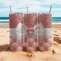 Rosa Glam Skinny Tumbler – Eleganter Glitzer Thermobecher | Pink Schleifen Design | 20oz Edelstahl Tumbler