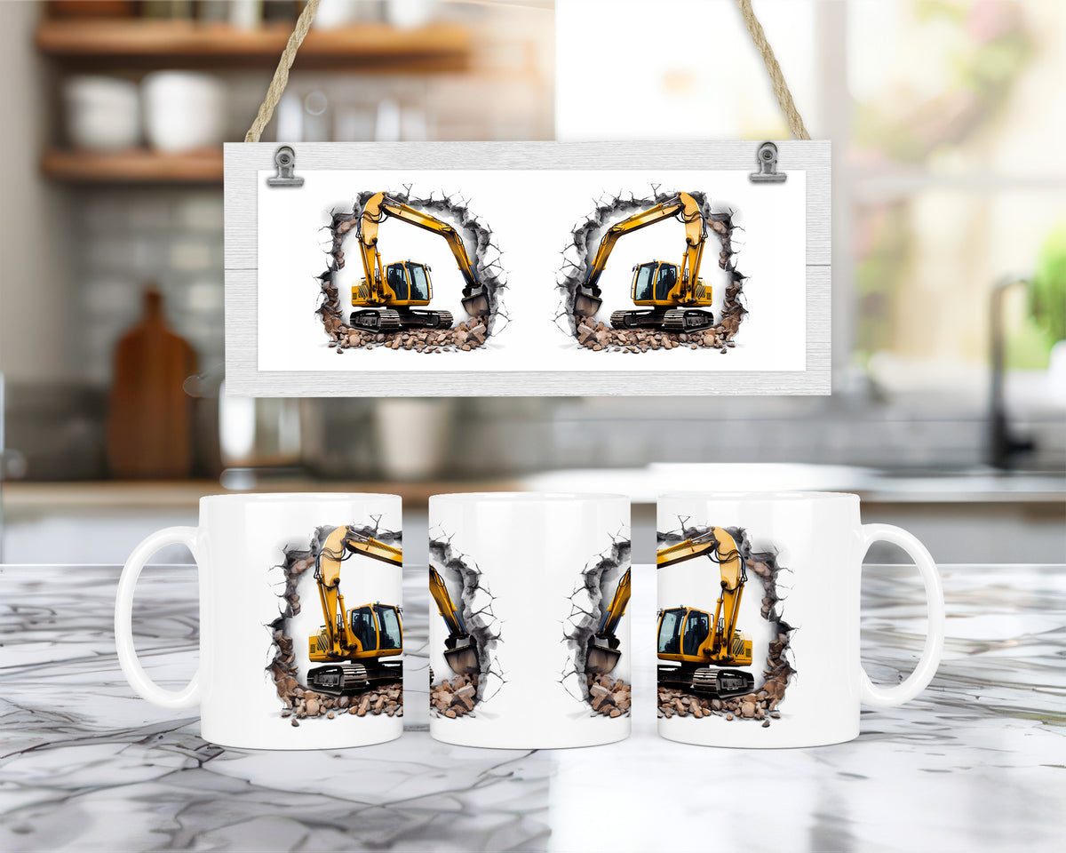 Bagger Tasse – Baustellen Keramiktasse mit Excavator Motiv | Geschenk für Bauarbeiter & Baggerfahrer | 11oz Kaffeebecher