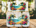 Tropischer Strand Glasbecher 16oz – Sommer Libbey Cup mit Palmen & Hibiskusblumen – Beach Iced Coffee Glas