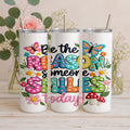 "Be the Reason Someone Smiles Today" Thermal Mug – Colorful Flowers & Butterflies Design