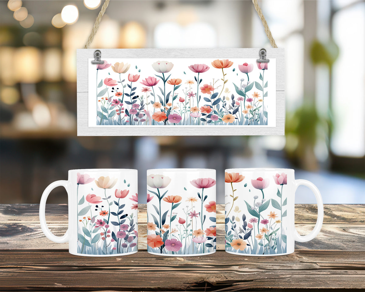 Pastell Blumen Tasse – Zarte Wildblumen Keramiktasse | Florales Aquarell Design | Cottagecore Kaffeebecher