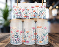 Blumen Glasbecher 16oz mit Bambusdeckel & Glasstrohhalm – Libby Glass Cup mit floralem Design – Ästhetischer Iced Coffee Becher