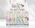 Positive Quotes Glasbecher 16oz mit Bambusdeckel & Glasstrohhalm – „Grow Positive Thoughts“ – Floral Libby Glass Cup