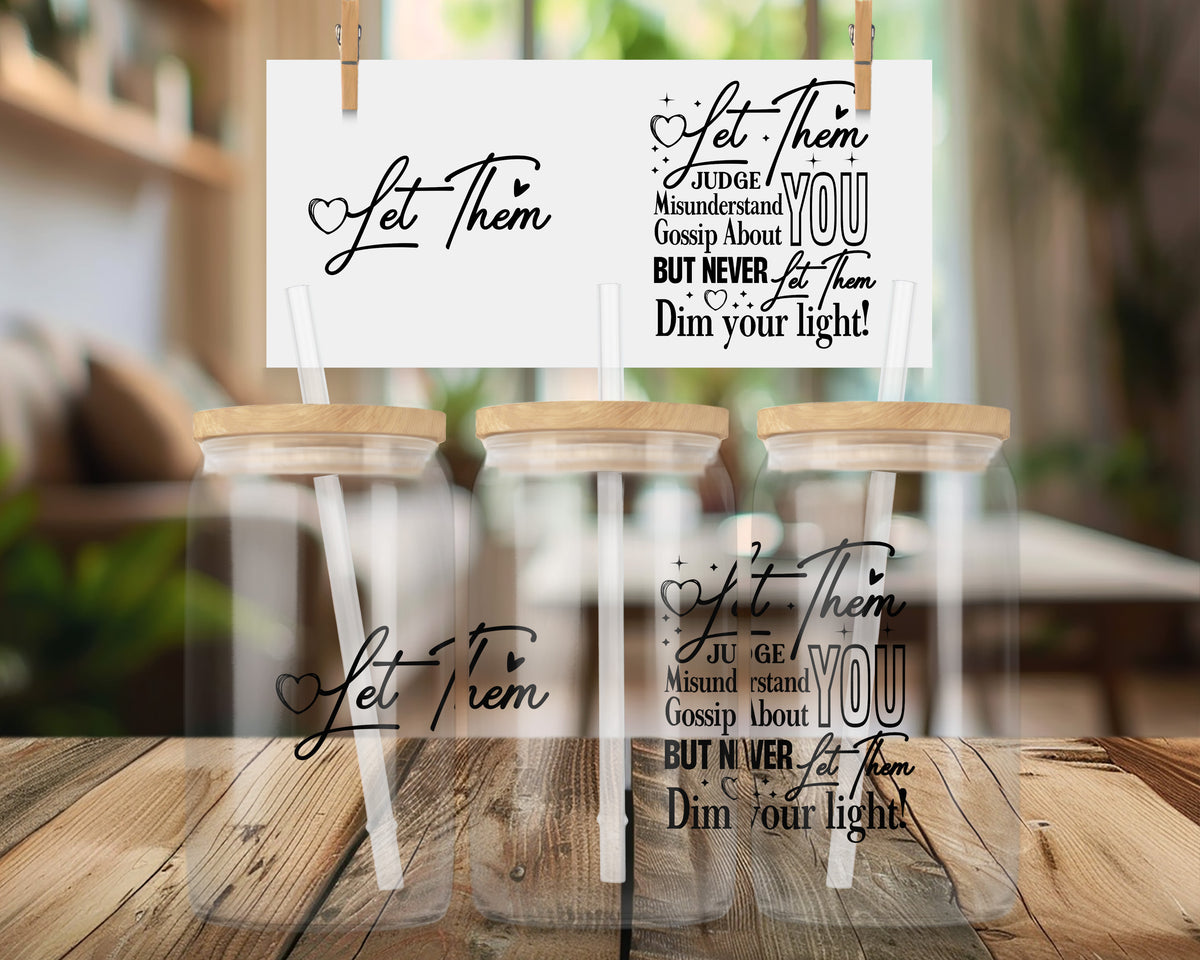 Let Them Glasbecher 16oz mit Bambusdeckel & Glasstrohhalm – Motivational Libby Glass Cup – Aesthetic Coffee Glass