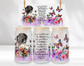 Motivational Butterfly Glass Cup 16oz with Bamboo Lid & Glass Straw – Inspirational Libby Glass Cup – Floral Butterfly Tumbler