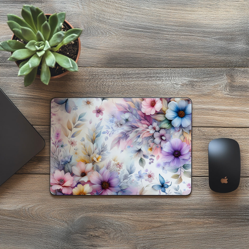 Elegantes Mauspad mit Pastellblumen – Florales Mousepad in sanften Farben – Schreibtisch Zubehör für Büro & Homeoffice